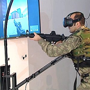 Soldier in Virtualizer VR Locomotion Device